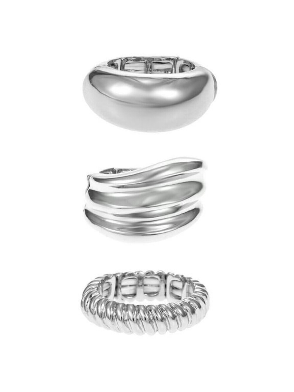 Silver tone Ring Set, 3 Pieces Adjustable Stackable Ring Set